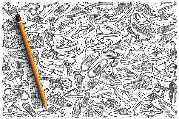 EPS 해외이미지 운동화 신발 일러스트 부츠 종류 사람없음 다양 스케치 스니커즈 손그림 신발끈 많음 해외일러스트 다수 컨셉 미술 파일형식 벡터 이미지허브