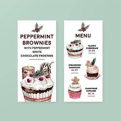 EPS 해외이미지 템플릿 크리스마스 일러스트 사람없음 흰색 컵케이크 메뉴 메뉴판 향초 호랑가시나무열매 진저쿠키 해외일러스트 기념일 열매 컬러 초 쿠키 케이크 파일형식 벡터 이미지허브