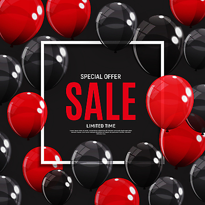 JPG 해외이미지 일러스트 사각프레임 프레임 이벤트 사람없음 빨간색 세일 검은색 풍선 해외일러스트 컬러 사각형 파일형식 이미지허브