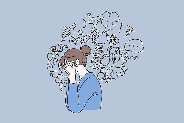 EPS 해외이미지 여자 감정 일러스트 한명 성인 파란색 고민 성인여자한명만 해외일러스트 1 컬러 사람 여자한명만 성인여자만 파일형식 벡터 여자만 성인만 이미지허브