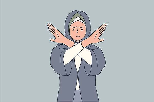 EPS 해외이미지 여자 감정 일러스트 한명 상반신 성인 파란색 거절 중동인 성인여자한명만 해외일러스트 외국인 1 컬러 컨셉 사람 여자한명만 성인여자만 파일형식 벡터 이미지허브