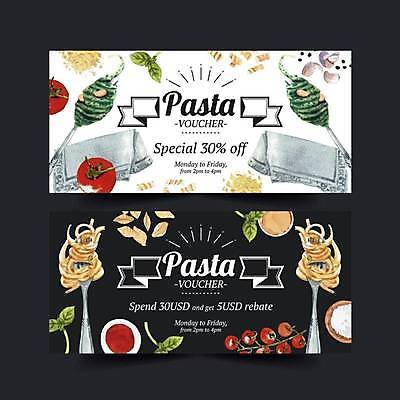 EPS 해외이미지 영어 포크 토마토 일러스트 파스타 마늘 타이포그라피 사람없음 검은색 티켓 상품권 바질 해외일러스트 문자 식기 컬러 채소 서양음식 파일형식 벡터 이미지허브