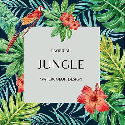EPS 해외이미지 한마리 꽃 일러스트 사각프레임 타이포그라피 사람없음 사각형 열대우림 앵무새 열대꽃 열대잎 해외일러스트 도형 식물 문자 1 잎 조류 프레임 숲 파일형식 벡터 이미지허브