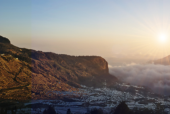 포토 JPG 해외이미지 나무 농업 자연 산 풍경 사람없음 물 일출 중국 안개 해외포토 자연요소 식물 산업 아시아 날씨 노을 생태계 파일형식 이미지허브