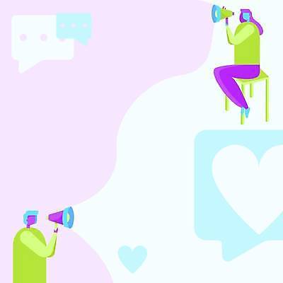 EPS 해외이미지 여자 남자 분홍색 백그라운드 컨셉 말풍선 일러스트 비즈니스 프레임 대화 사랑 들기 앉기 성인 두명 연두색 확성기 하트 비즈니스맨 플랫 얼굴없음 성인만 카피스페이스 해외일러스트 모양 감정 컬러 모션 말하기 사람 초록색 공백 직장인 파일형식 벡터 이미지허브
