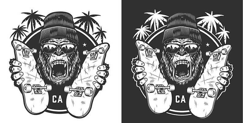 EPS 해외이미지 손 알파벳 얼굴 백그라운드 일러스트 흑백 들기 타이포그라피 사람없음 선글라스 야자수 검은색 흰색 빈티지 스케이트보드 심볼 복고 비니 고릴라 해외일러스트 나무 문자 모자_잡화 영어 안경 컬러 컨셉 포유류 모션 촬영기법 신체부위 보드_스포츠 파일형식 벡터 이미지허브