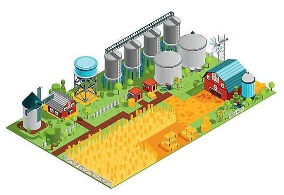EPS 해외이미지 나무 밭 일러스트 사다리 사람없음 울타리 농장 농사 풍차 농부 농기구 창고 아이소메트릭 외양간 사일로 해외일러스트 식물 직업 농업 담장 도구 파일형식 벡터 이미지허브