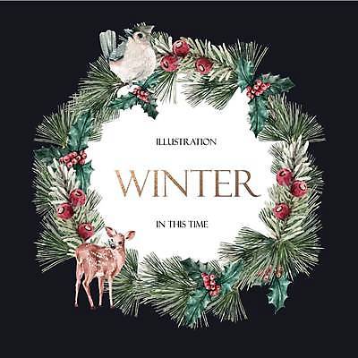 EPS 해외이미지 열매 두마리 겨울 일러스트 조류 프레임 사람없음 초록색 솔잎 꽃사슴 프레임일러스트 해외일러스트 식물 동물 계절 컬러 잎 2 파일형식 벡터 이미지허브