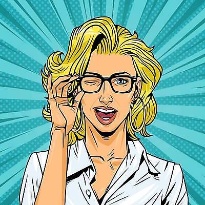 EPS 해외이미지 여자 안경 일러스트 윙크 한명 사람 상반신 성인 잡기 만화 팝아트 코믹 카툰스타일 방사형 팝 성인여자한명만 안경낌 해외일러스트 1 잡화 모션 표정 그림 여자한명만 성인여자만 파일형식 벡터 이미지허브