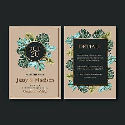 EPS 해외이미지 일러스트 사람없음 갈색 청첩장 손그림 몬스테라 열대잎 트로피컬아트 해외일러스트 식물 컬러 잎 카드_감사 그림 파일형식 벡터 이미지허브