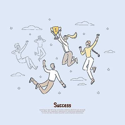 EPS 해외이미지 전신 구름 여자 남자 감정 일러스트 들기 여러명 성인 비행 우승 트로피 성인만 해외일러스트 자연요소 다수 모션 사람 최고 상_우승 파일형식 벡터 이미지허브