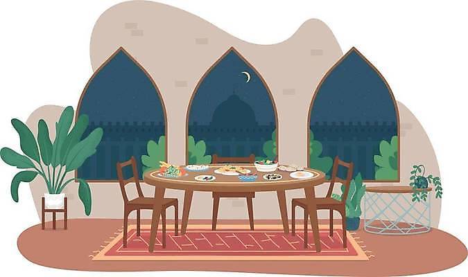 EPS 해외이미지 음식 일러스트 식탁 탁자 사람없음 내부 식사 저녁식사 이슬람교 라마단 해외일러스트 종교 가구 파일형식 벡터 이미지허브