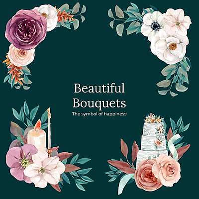 EPS 해외이미지 꽃 리본 잎 일러스트 초 프레임 타이포그라피 사람없음 초록색 장미 3단케이크 작약 해외일러스트 식물 문자 컬러 케이크 파일형식 벡터 이미지허브