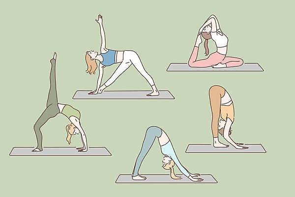 EPS 해외이미지 전신 여자 일러스트 요가 여러명 성인 운동 건강관리 요가자세 매트 성인여자만 해외일러스트 웰빙 포즈 다수 건강 관리 사람 여자만 성인만 파일형식 벡터 이미지허브