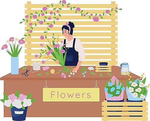 EPS 해외이미지 식물 여자 꽃 화분 줄기 꽃다발 잎 일러스트 한명 들기 상반신 성인 나무상자 꽃집 담기 플로리스트 성인여자한명만 반려식물 해외일러스트 직업 1 모션 사람 상자 상점 여자한명만 성인여자만 파일형식 벡터 이미지허브