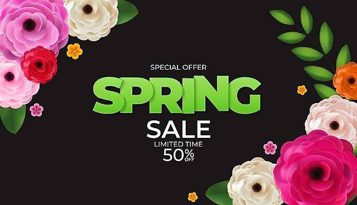 EPS 해외이미지 배너 꽃 잎 일러스트 이벤트 사람없음 세일 검은색 봄 50% 봄맞이 봄쇼핑 해외일러스트 식물 계절 컬러 쇼핑 퍼센트 파일형식 벡터 이미지허브