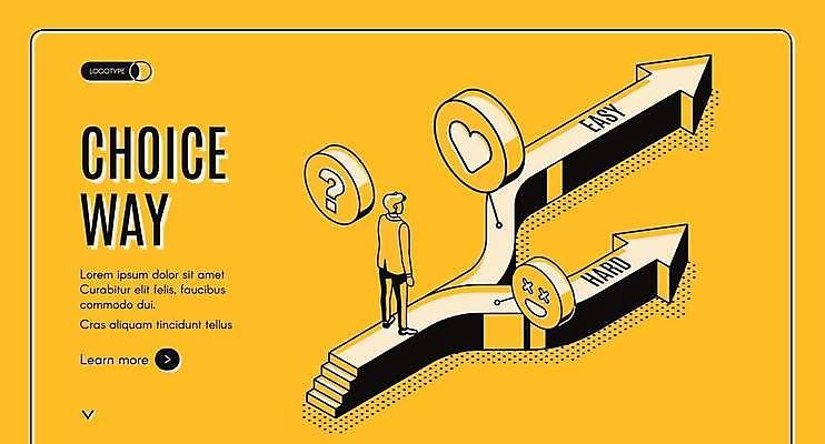 EPS 해외이미지 전신 남자 화살표 일러스트 한명 서기 성인 타이포그라피 노란색 계단 물음표 하트 선택 갈림길 아이소메트릭 쉬운 어려움 진로 성인남자한명만 해외일러스트 모양 문자 1 기호 길 컬러 컨셉 모션 사람 남자한명만 성인남자만 파일형식 벡터 이미지허브