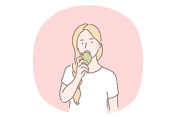 EPS 해외이미지 여자 일러스트 한명 들기 성인 건강관리 사과 먹기 청사과 성인여자한명만 해외일러스트 1 과일 모션 건강 관리 사람 여자한명만 성인여자만 파일형식 벡터 이미지허브