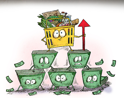 PSD 화살표 지폐 채소 일러스트 수박 서기 사람없음 경제 잡기 무릎꿇기 장바구니 담기 피라미드 식자재 쌀포대 힘듦 인플레이션 국내일러스트 건축물 컨셉 돈 과일 모션 쇼핑 바구니 랜드마크 파일형식