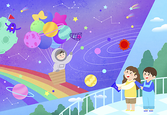 전신 PSD 여자 남자 별 어린이 무지개 일러스트 상상 서기 들기 소녀 소년 상반신 세명 우주 별자리 행성 우주비행사 외계인 열기구 가리킴 깃발 손전등 유성 어린이상상 우주복 풍선 태양계 채집망 어린이만 국내일러스트 자연요소 옷 항공교통 모션 조명 사람 손짓 미확인물체 파일형식