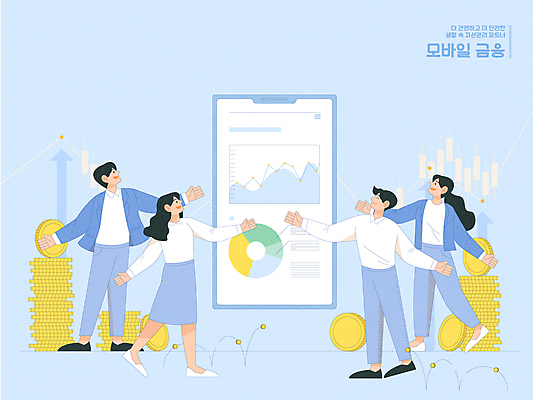 전신 여자 남자 화살표 하늘색 돈 일러스트 팔벌리기 모바일 그래프 서기 여러명 성인 금융 스마트폰 동전 가리킴 비즈니스맨 비즈니스우먼 상승 원그래프 온라인 편리함 모바일뱅킹 인터넷뱅킹 성인만 오픈뱅킹 국내일러스트 AI파일 다수 컨셉 비즈니스 모션 사람 손짓 경제 파란색 핸드폰 스마트기기 직장인 재산 뱅킹 파일형식 벡터