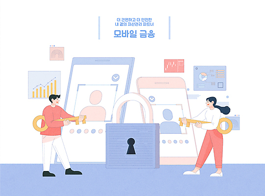 전신 여자 남자 분홍색 돈 일러스트 열쇠 모바일 그래프 자물쇠 서기 들기 성인 두명 금융 스마트폰 보라색 암호 보안 온라인 계좌 모바일뱅킹 생체인식기술 인터넷뱅킹 인터넷보안 지문인식 성인만 얼굴인식 오픈뱅킹 국내일러스트 AI파일 컬러 모션 기술 안전 사람 경제 핸드폰 스마트기기 재산 뱅킹 파일형식 벡터