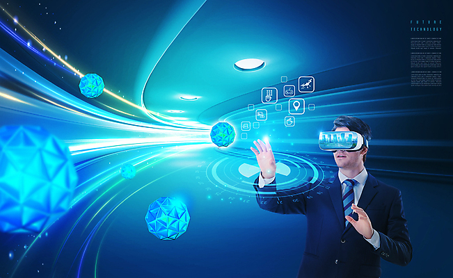 PSD 서양인 외국인 편집이미지 남자 한명 정장 손짓 상반신 성인 30대 파란색 터치 과학기술 비즈니스맨 기술발전 홀로그램 가상현실 성인남자한명만 VR기기 이미지편집 1 옷 컬러 비즈니스 모션 기술 사람 인종 장년 기계 직장인 발전 남자한명만 성인남자만 파일형식