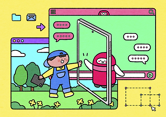 전신 PSD 남자 어린이 말풍선 일러스트 모바일 대화 한명 서기 들기 소년 스마트폰 노란색 디지털 로봇 손인사 손뻗기 가상공간 채팅 소년한명만 알파세대 AI_인공지능 국내일러스트 1 컬러 모션 말하기 사람 핸드폰 스마트기기 인사 세대 남자한명만 소년만 파일형식