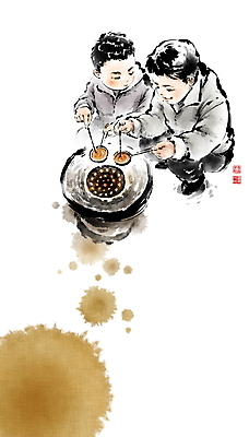 전신 PSD 응시 남자 어린이 일러스트 캘리그라피 놀이 붓터치 들기 소년 두명 추억 국자 만들기 번짐 군것질 낙관 나무젓가락 웅크림 달고나 연탄불 옛날 소년만 국내일러스트 시선 컨셉 젓가락 모션 주방용품 디저트 사람 남자만 어린이만 파일형식 효과