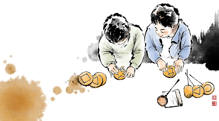 PSD 응시 남자 어린이 일러스트 캘리그라피 놀이 붓터치 들기 소년 상반신 두명 친구 바늘 추억 집중 국자 번짐 군것질 낙관 나무젓가락 달고나 뽑기 옛날 소년만 국내일러스트 시선 컨셉 젓가락 관계 모션 주방용품 디저트 사람 도구 남자만 어린이만 파일형식 효과