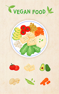 PSD 접시 채소 일러스트 방울토마토 밥 사람없음 당근 완두콩 채식 슬라이스 두부 양송이 아보카도 건강식 비건 비건음식 국내일러스트 식기 음식 토마토 과일 콩 뿌리채소 버섯 채식주의자 파일형식