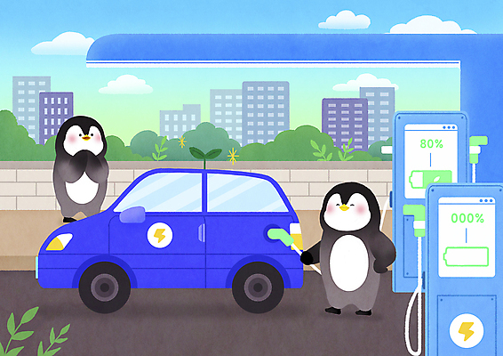 PSD 구름 허리손 두마리 일러스트 웃음 들기 사람없음 자연보호 그린에너지 전기에너지 에코 친환경 펭귄 충전 전기자동차 충전기 충전소 친환경자동차 국내일러스트 자연요소 포즈 2 모션 자동차 자연 조류 표정 환경 기계 에너지 보호 파일형식