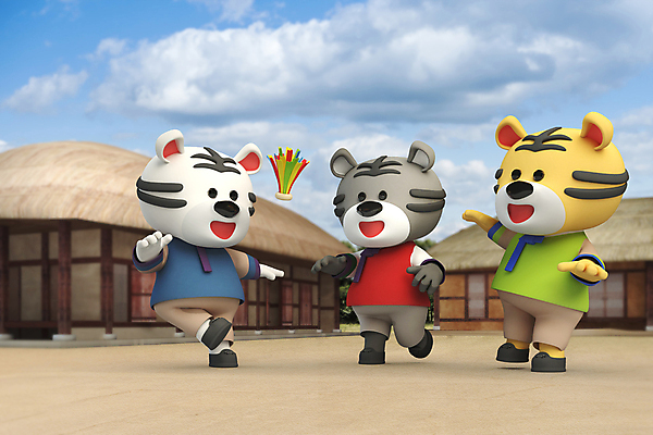 전신 PSD 구름 편집 편집이미지 3D캐릭터 초가집 세마리 서기 사람없음 3D 전통놀이 호랑이띠 호랑이 한복 디지털합성 호랑이캐릭터 제기차기 백호 편집소스 2022년 임인년 흑호 편집3D 자연요소 캐릭터 한국전통 전통 동물캐릭터 포유류 모션 놀이 한옥 3 십이지신 전통의상 연도 파일형식 사방신