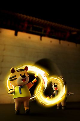 전신 PSD 편집 편집이미지 두마리 불 3D캐릭터 서기 들기 사람없음 3D 전통놀이 호랑이띠 호랑이 야간 한복 디지털합성 호랑이캐릭터 돌리기 쥐불놀이 편집소스 2022년 임인년 흑호 편집3D 자연요소 캐릭터 한국전통 전통 동물캐릭터 2 포유류 모션 놀이 십이지신 전통의상 연도 파일형식