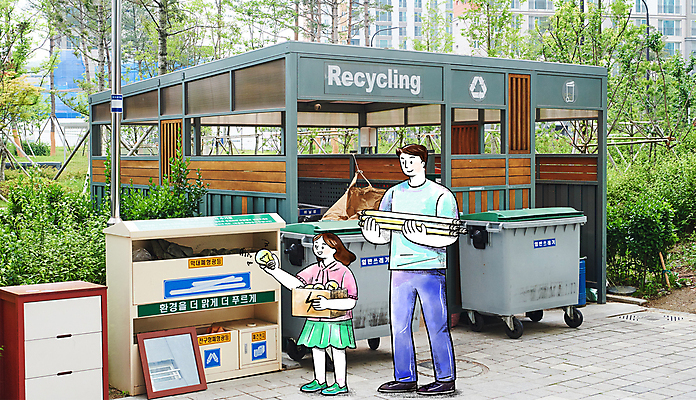 전신 PSD 편집이미지 여자 남자 딸 어린이 전구 서기 들기 소녀 성인 두명 자연보호 재활용 가르침 아빠 쓰레기 친환경 분리수거 형광등 분리수거함 아파트단지 부녀 분리수거장 이미지편집 교육 가족 모션 자연 전등 아파트 사람 환경 보호 쓰레기장 수거함 파일형식