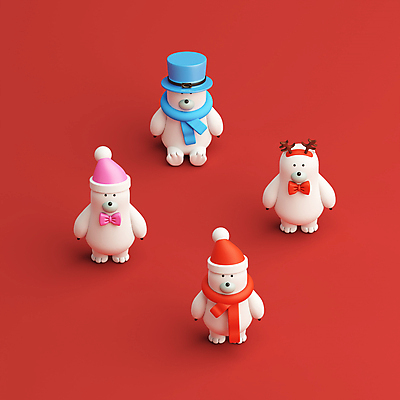 PSD 편집 편집이미지 크리스마스 패턴 여러마리 산타모자 나비넥타이 털모자 사람없음 빨간색 3D 목도리 중절모 디지털합성 북극곰 루돌프머리띠 편집소스 편집3D 모자_잡화 잡화 기념일 컬러 다수 무늬 곰 넥타이 머리띠 파일형식