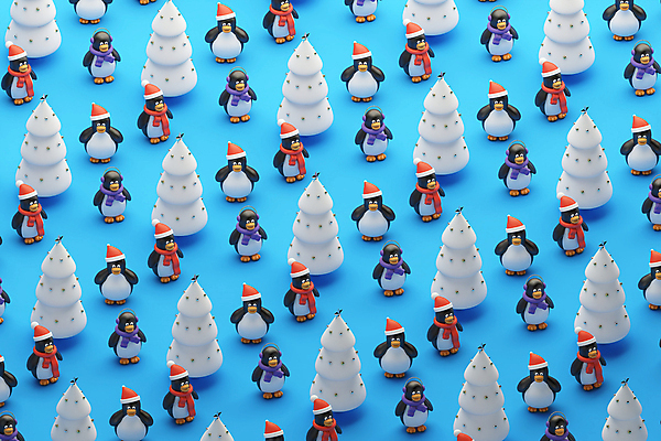 PSD 편집 편집이미지 크리스마스 패턴 여러마리 산타모자 사람없음 파란색 크리스마스트리 3D 목도리 디지털합성 귀마개 펭귄 펭귄캐릭터 편집소스 편집3D 모자_잡화 잡화 기념일 컬러 동물캐릭터 다수 무늬 조류 파일형식
