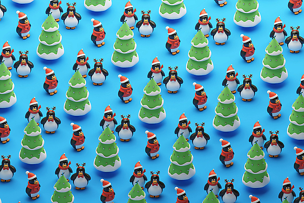 PSD 편집 편집이미지 크리스마스 패턴 여러마리 산타모자 사람없음 파란색 크리스마스트리 3D 목도리 다양 디지털합성 펭귄 루돌프머리띠 편집소스 편집3D 모자_잡화 잡화 기념일 컬러 다수 무늬 조류 머리띠 파일형식