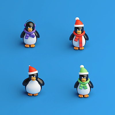 PSD 편집 편집이미지 크리스마스 패턴 여러마리 산타모자 종류 사람없음 파란색 3D 목도리 다양 디지털합성 귀마개 펭귄 편집소스 편집3D 모자_잡화 잡화 기념일 컬러 다수 무늬 조류 파일형식