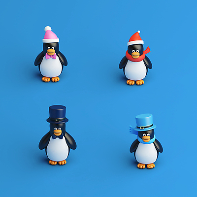 PSD 편집 편집이미지 크리스마스 패턴 여러마리 산타모자 털모자 종류 사람없음 파란색 3D 목도리 다양 중절모 디지털합성 펭귄 편집소스 편집3D 모자_잡화 잡화 기념일 컬러 다수 무늬 조류 파일형식