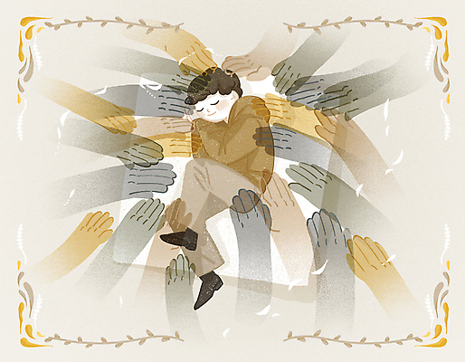 전신 PSD 손 남자 일러스트 응원 프레임 한명 성인 신체부위 눕기 마음 잠 테두리 힐링 웅크림 위로 베이지색 숙면 치유 성인남자한명만 쓰다듬기 국내일러스트 1 컬러 모션 사람 남자한명만 성인남자만 파일형식