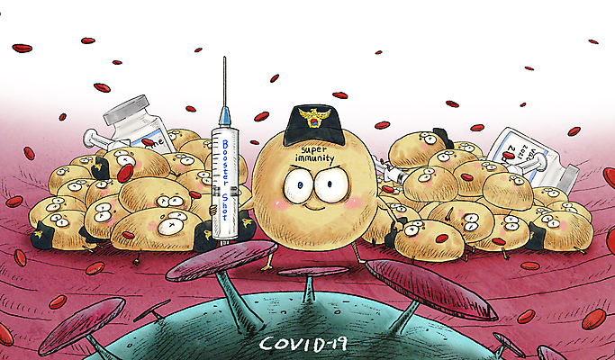 PSD 일러스트 세포 주사기 들기 사람없음 쌓기 잡기 혈액 사회이슈 싸움 적혈구 경찰모자 대치 면역력 백신 쓰러짐 코로나바이러스 바이알 백신접종 부스터샷 위드코로나 국내일러스트 모자_잡화 컨셉 의학 의료기기 모션 의료용품 바이러스 혈구 접종 파일형식