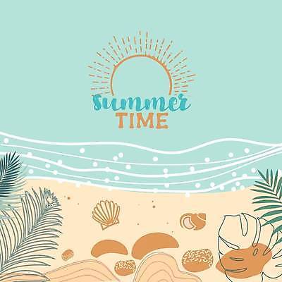 EPS 해외이미지 포스터 바다 하늘색 일러스트 타이포그라피 해변 사람없음 여름 모래사장 여름풍경 조개껍데기 소라 라인아트 베이지색 열대잎 해외일러스트 문자 계절 선 컬러 잎 조개 어패류 풍경 파란색 파일형식 벡터 여름_계절 이미지허브