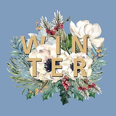 EPS 해외이미지 꽃 겨울 일러스트 프레임 타이포그라피 사람없음 파란색 솔잎 프레임일러스트 호랑가시나무열매 해외일러스트 식물 문자 계절 열매 컬러 잎 파일형식 벡터 이미지허브