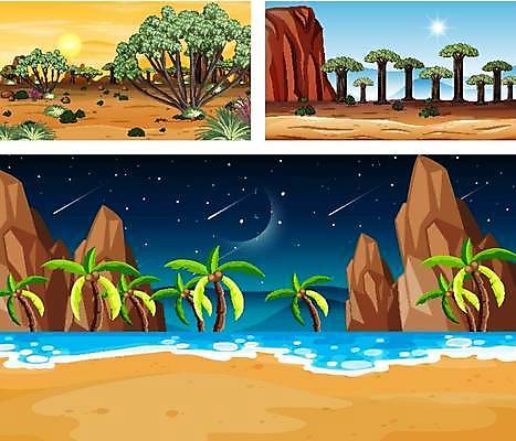 EPS 해외이미지 클립아트 템플릿 배너 공원 바다 섬 일러스트 자연 날씨 건조 따뜻함 손바닥 미술 풍경 초원 야외 가로 물 여름 빛 태양 일출 환경 일몰 사막 시골 만 뜨거움 숲 만화 땅 생태계 클립 장면 내추럴 해외일러스트 자연요소 손 계절 공공시설 문화예술 노을 파일형식 벡터 이미지허브