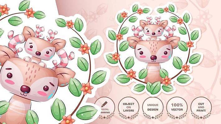 EPS 해외이미지 동물 디자인 감정 포스터 어린이 잎 패턴 일러스트 휴가 사슴 선물 미소 반려동물 장난감 축하 아기 생일 유머 숲 인쇄 시원함 그림 코믹 엘크 해외일러스트 식물 기념일 컨셉 무늬 포유류 표정 사람 파일형식 벡터 이미지허브