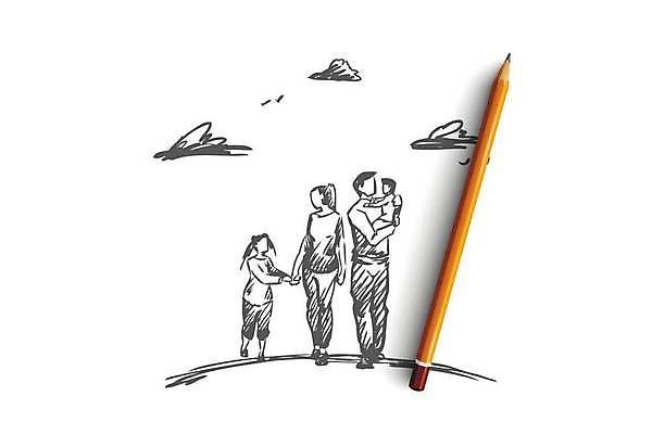 EPS 해외이미지 전신 라이프스타일 여자 남자 어린이 컨셉 일러스트 가족 걷기 손잡기 육아 아기 스케치 손그림 얼굴없음 들어올리기 해외일러스트 관계 모션 미술 사람 생활 파일형식 벡터 이미지허브