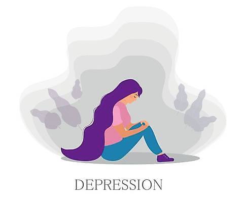 EPS 해외이미지 전신 여자 일러스트 한명 성인 눈감음 회색 슬픔 웅크림 우울감 우울증 성인여자한명만 해외일러스트 1 감정 컬러 모션 사람 질병 여자한명만 성인여자만 파일형식 벡터 이미지허브