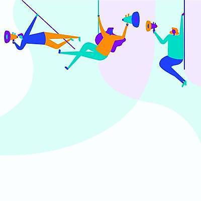 EPS 해외이미지 전신 여자 남자 백그라운드 일러스트 프레임 매달리기 들기 성인 세명 확성기 잡기 플랫 얼굴없음 성인만 카피스페이스 해외일러스트 모션 사람 공백 파일형식 벡터 이미지허브