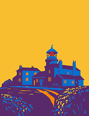 JPG 해외이미지 일러스트 영국 등대 국립공원 사람없음 건물 파란색 노란색 그림 카툰스타일 펨브룩셔 해외일러스트 건축물 공원 유럽 컬러 파일형식 이미지허브